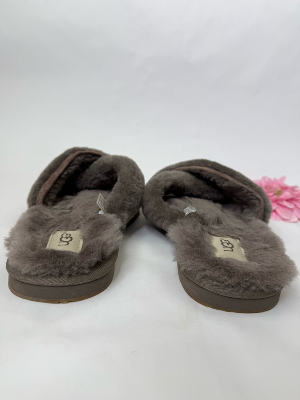 UGG Abela Slippers Criss Cross Sheepskin Fluffy Slate Grey Brown - Picture 7 of 12